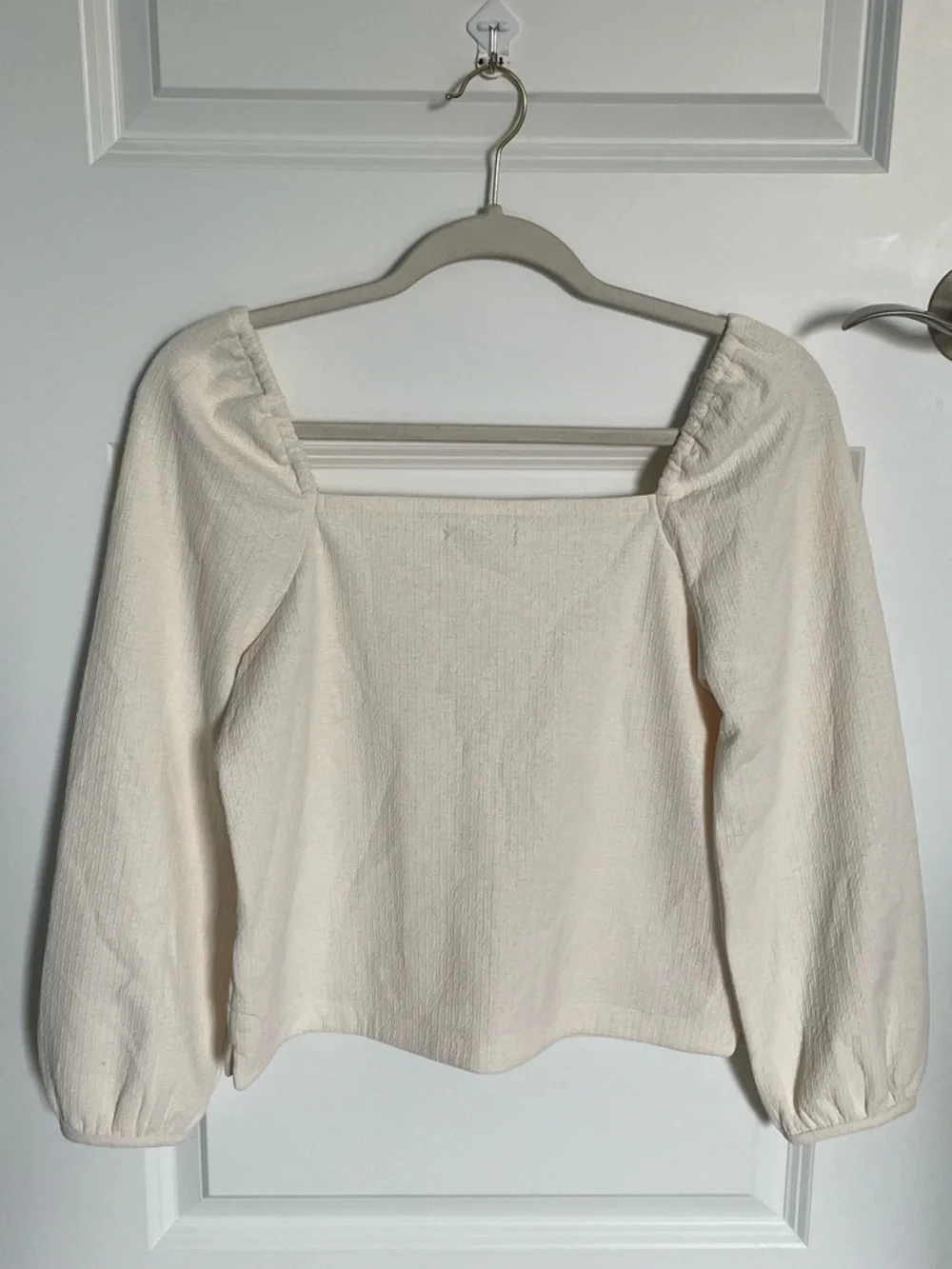 Madewell Antique Cream Crepe Square-Neck Puff-Sleeve Top Size XS 54368